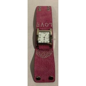 Y2K Wilsons Leather Watch Womens Silver Wide Pink Bund Strap Rhinestones